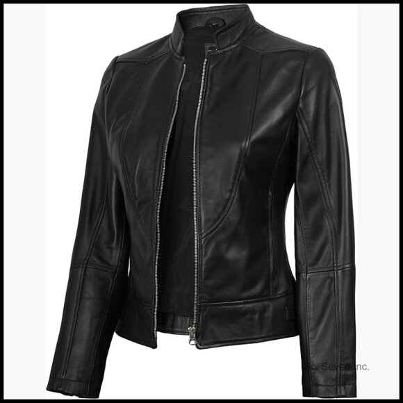 Real Lambskin Leather Jacket Cafe Racer Style